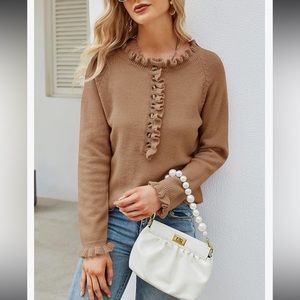 new ECOWISH Crew Neck Long Sleeve Oversized ruffle sweater beige S 95